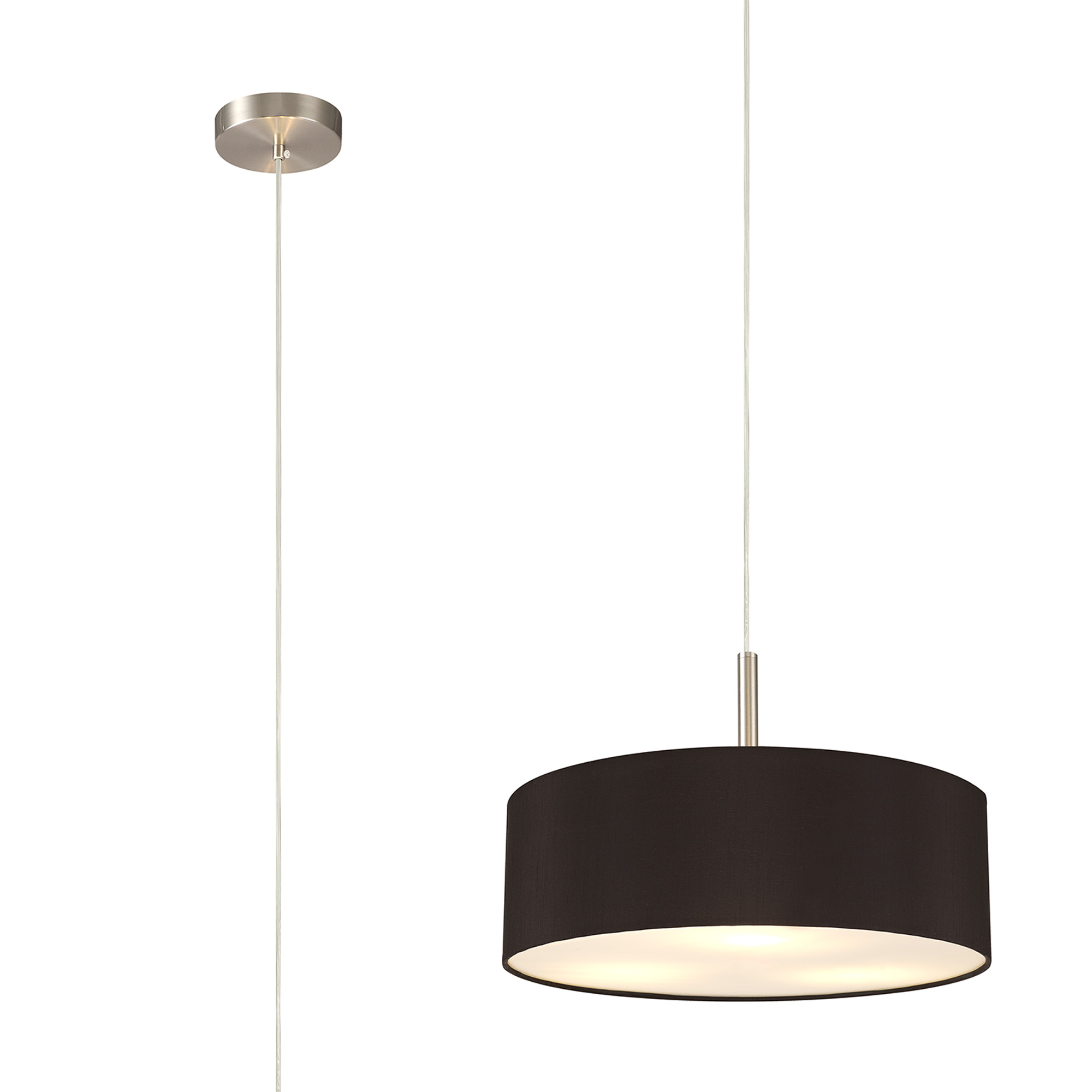 DK0719  Baymont 45cm 3 Light Pendant Satin Nickel, Black/White